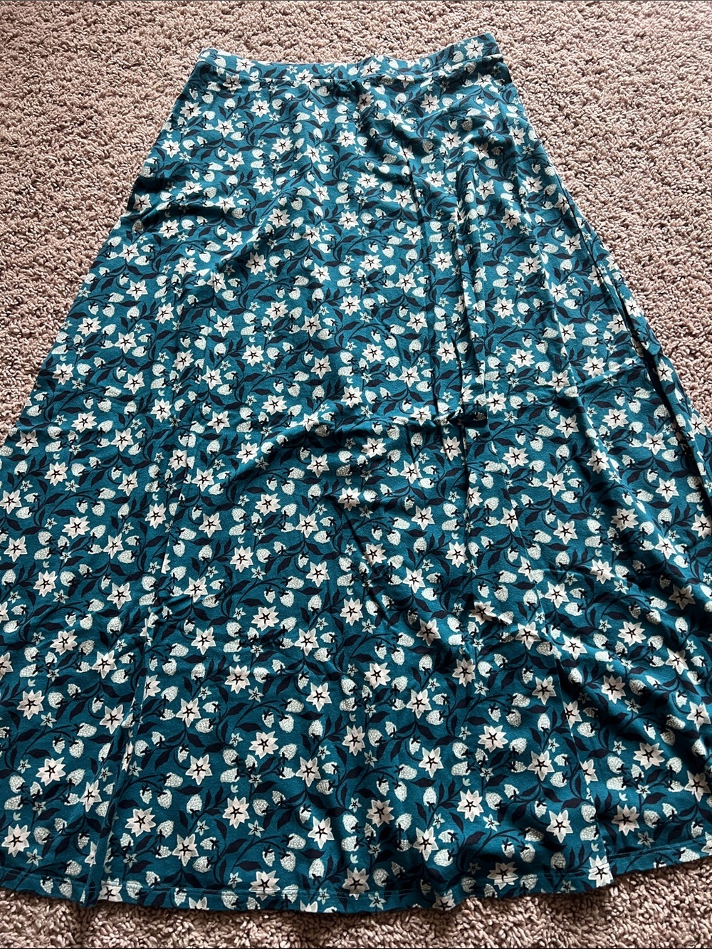 Seasalt Cornwall Organic Cotton Floral Teal A-Line Skirt Size 8